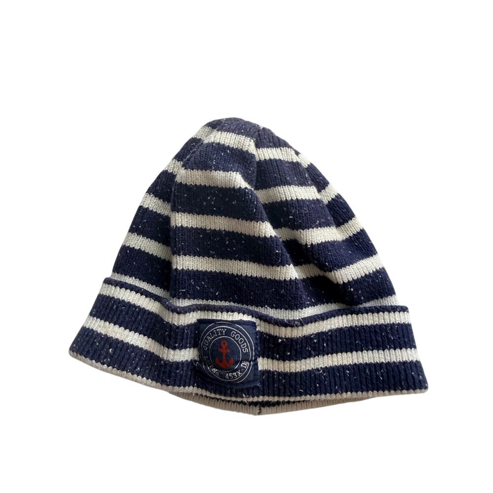 H&M Kids Striped Knit Beanie - Navy & Cream Anchor Patch
